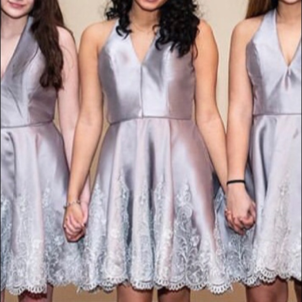 alyce paris silver formal dress